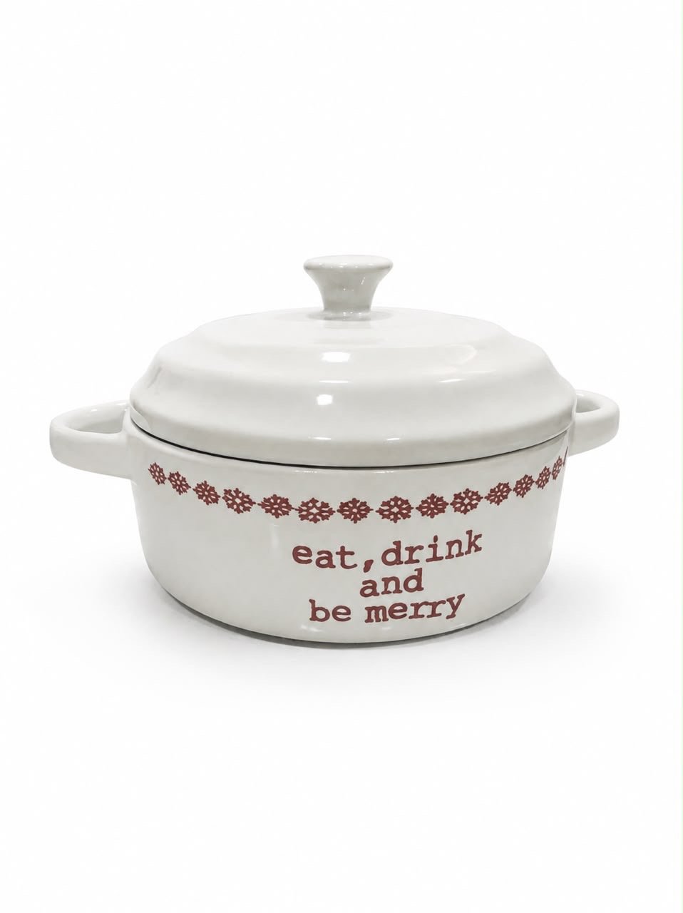 mini marmite Mini-cocotte en céramique blanche – « Eat, Drink and Be Merry – Image 1
