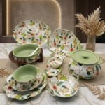 Service de Table Complet 32 Pièces en Céramique Motif Floral